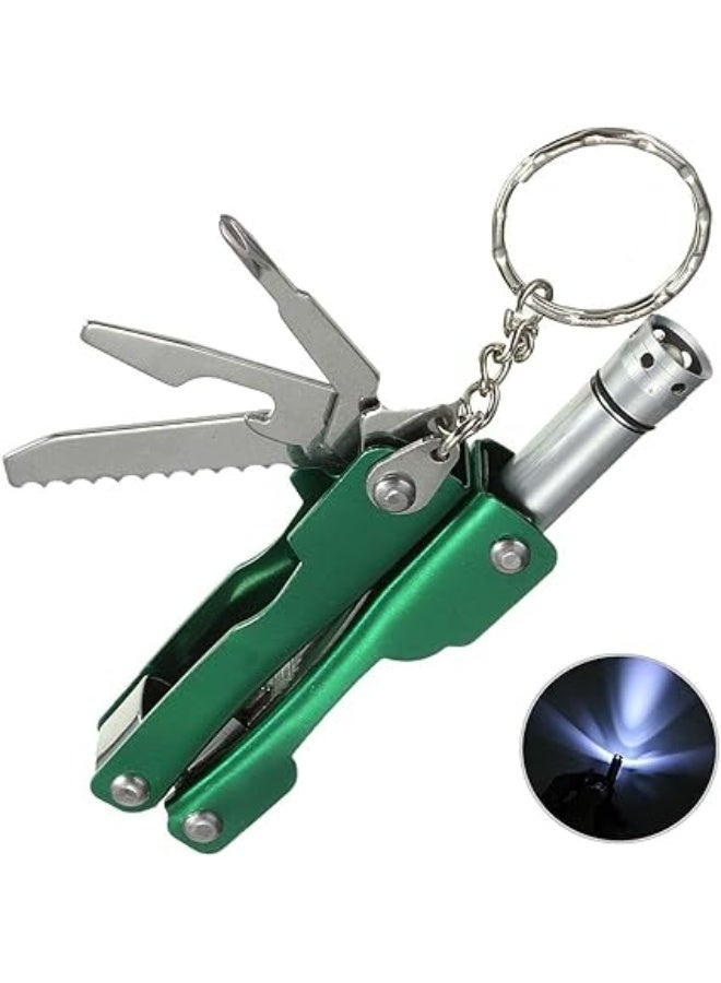 أداة جيب متعددة الوظائف من الفولاذ المقاوم للصدأ، مثالية للسفر، قابلة للطي، مزودة بإضاءة LED فضية اللون. - Image 2